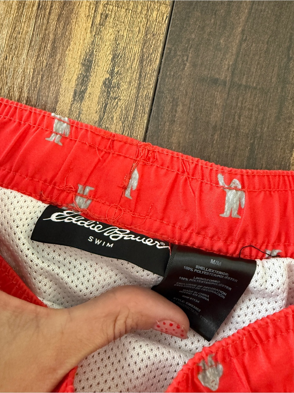 Eddie Bauer Yeti Red Swim Board Shorts with White Drawstring - Picture 3 of 5